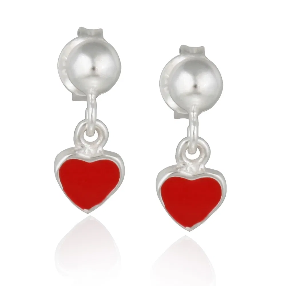 Sterling Silver Red Enamel Heart Dangle Earrings - Grocery