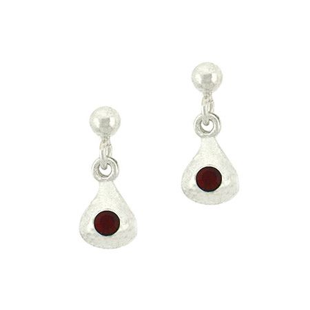 Sterling Silver Red Rhinestone Teardrop Mini Dangle Earrings - Grocery