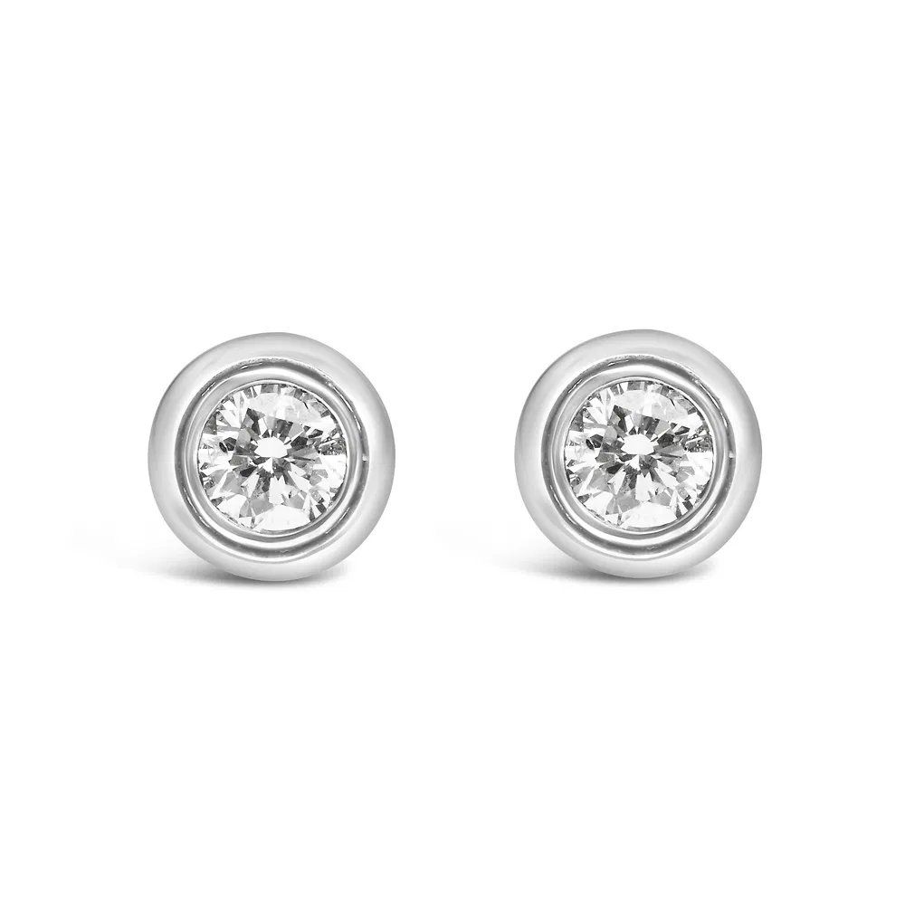 10K White Gold 1/5 Cttw Lab Grown Round Brilliant-Cut Diamond Modern Bezel-Set Stud Earring (F-G Color, VS2-SI1 Clarity) - Grocery