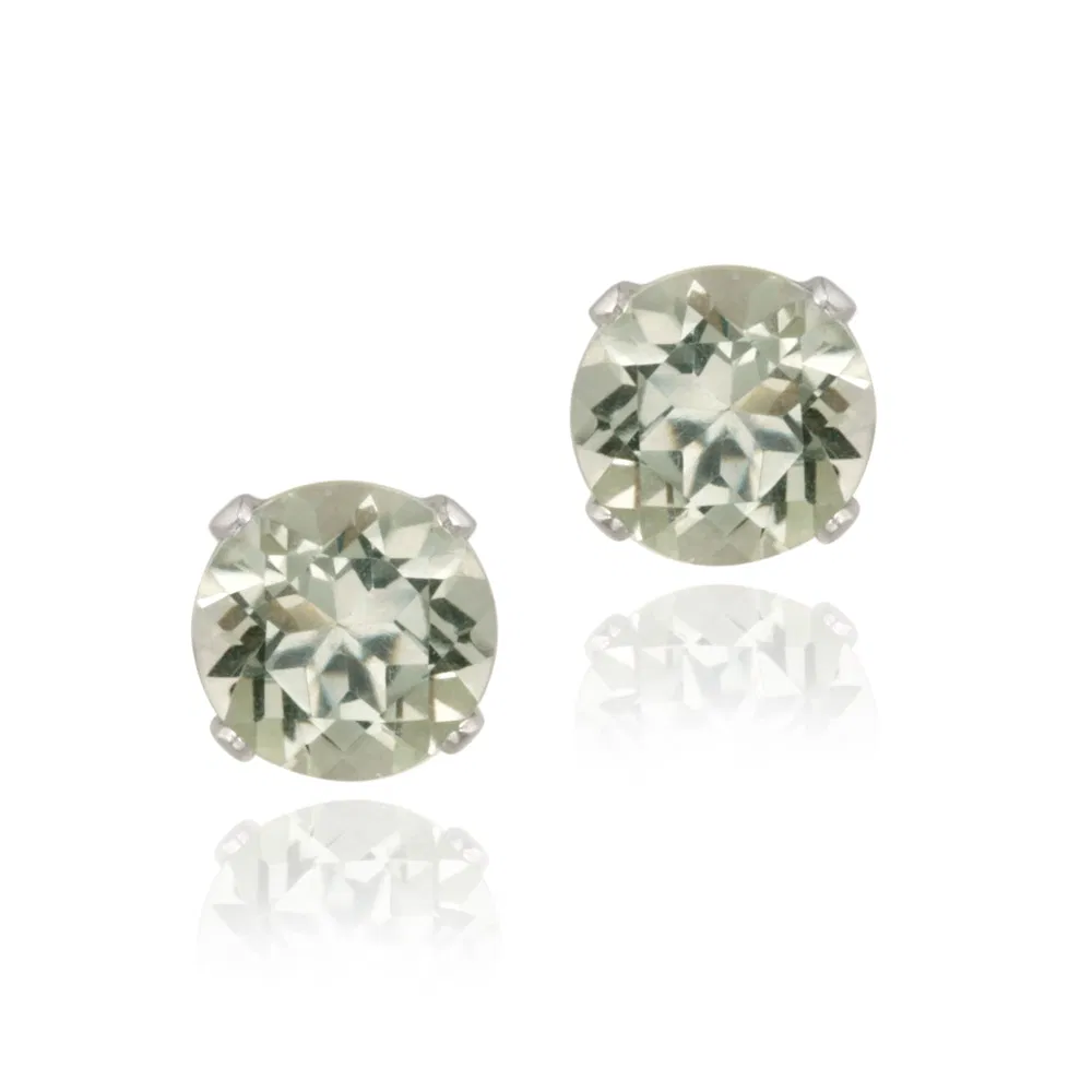 Sterling Silver 2.4ct Green Amethyst Stud Earrings, 7mm - Grocery
