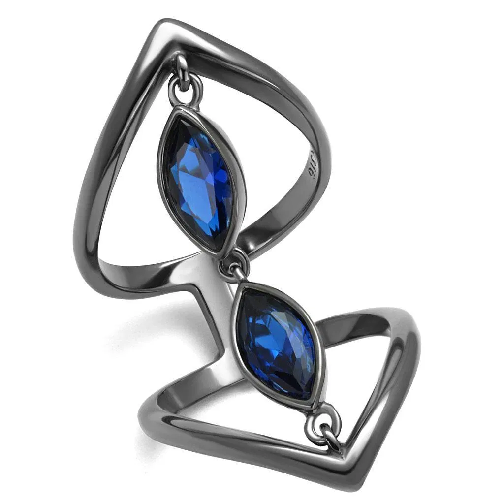 TK2990 - IP Light Black (IP Gun) Stainless Steel Ring with Synthetic Spinel in London Blue - Grocery
