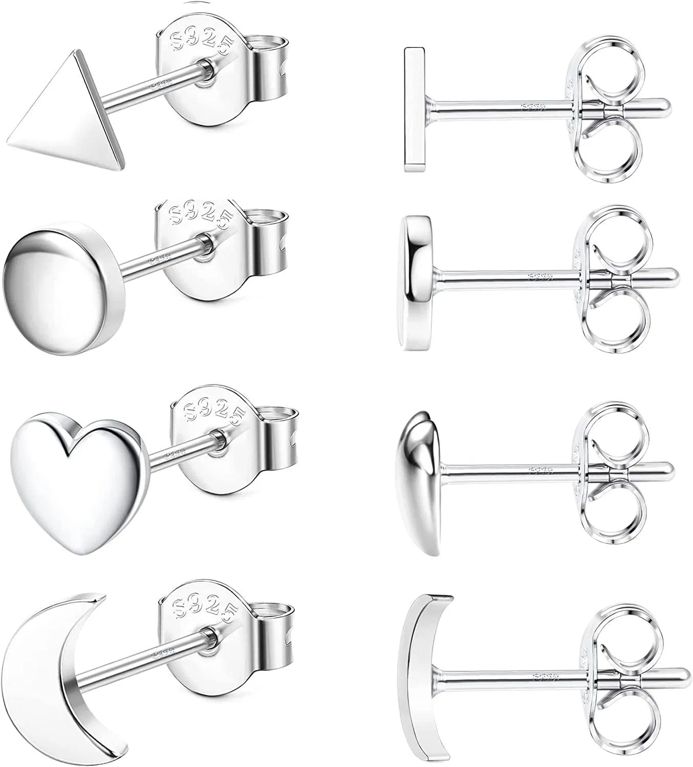 4Pairs 925 Sterling Silver Small Stud Earrings for Women Butterfly Star Bar Heart Stud Earrings Set Minimalist Cartilage Tragus Piecing Jewelry 20G - Grocery