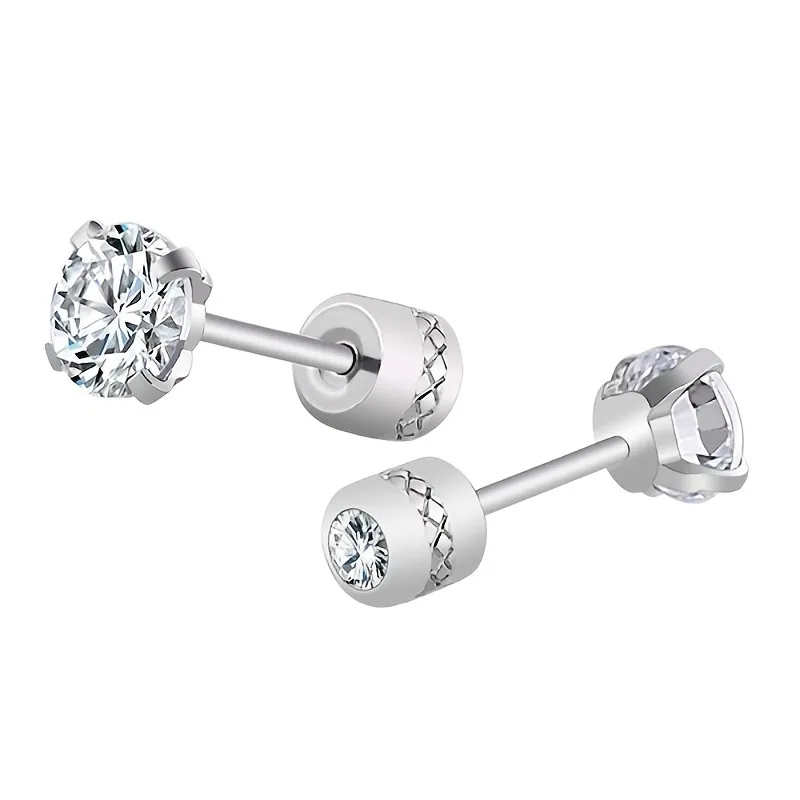 1 Pair Titanium Steel Earrings For Men; Clean Zircon Earrings Jewelry - Grocery