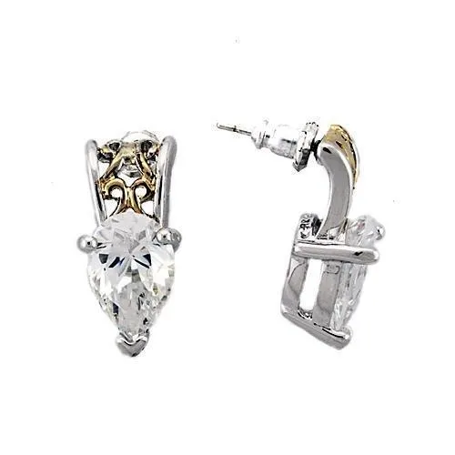 LOAS782 - Reverse Two-Tone 925 Sterling Silver Earrings with AAA Grade CZ in Clear - Grocery