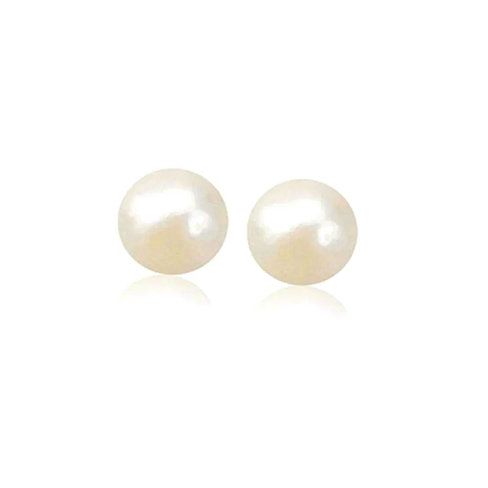 14k Yellow Gold Freshwater Cultured White Pearl Stud Earrings (7mm) - Grocery