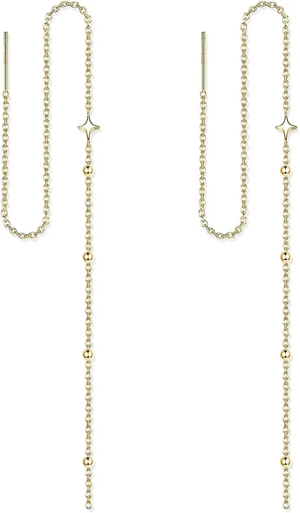 S925 Silver Earrings for Women; Threader Earrings; Long Chain Earrings; Lightweight Dangle Earrings; Hypoallergenic Star Threader Earrings for Women - Grocery
