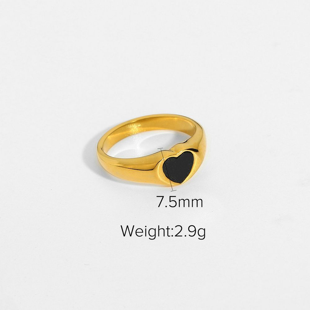 Women's Black Heart-shaped Epoxy Accessories Ring 18K Gold-plated Stainless Steel Ring - Grocery