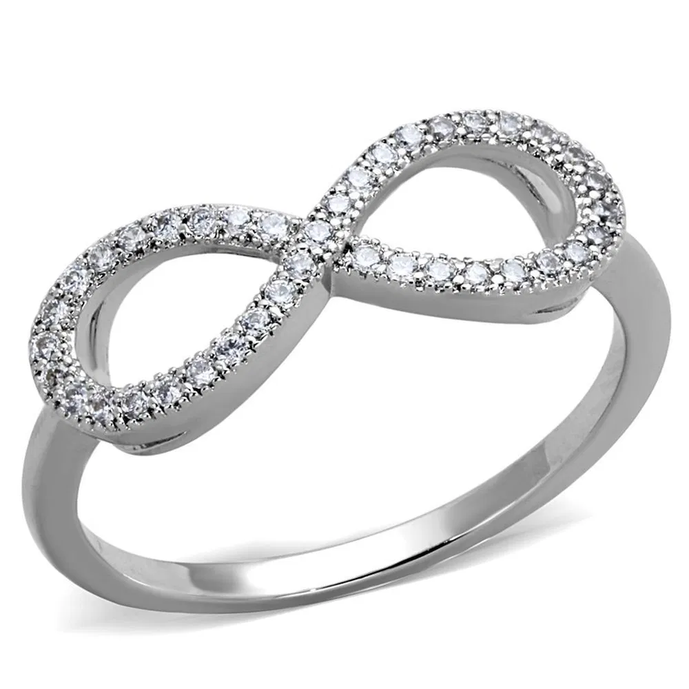 3W1068 - Rhodium Brass Ring with AAA Grade CZ in Clear - Grocery