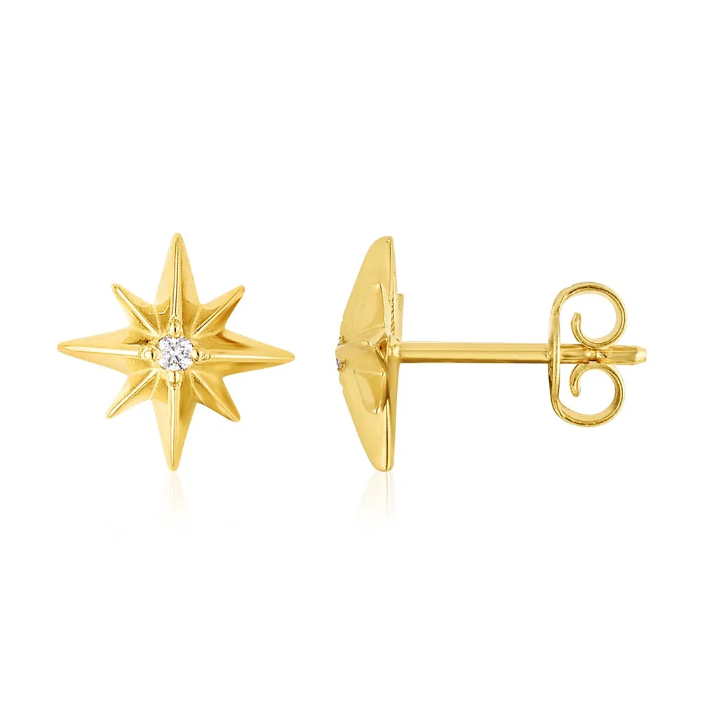 14K Yellow Gold High Polish North Star Diamond Earrings - Grocery