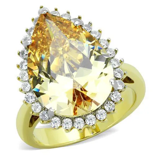 TK1564 - Two-Tone IP Gold (Ion Plating) Stainless Steel Ring with AAA Grade CZ in Champagne - Grocery