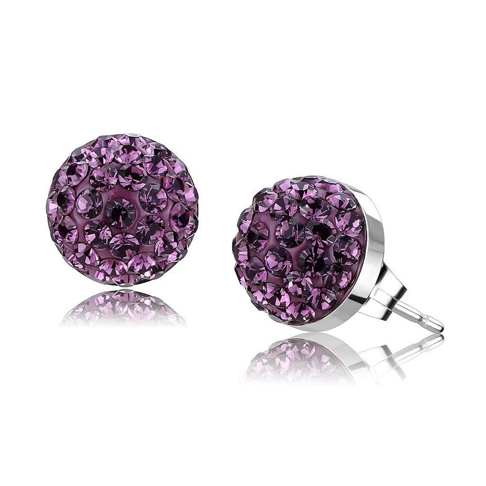 TK3552 - High polished (no plating) Stainless Steel Earrings with Top Grade Crystal in Amethyst - Grocery