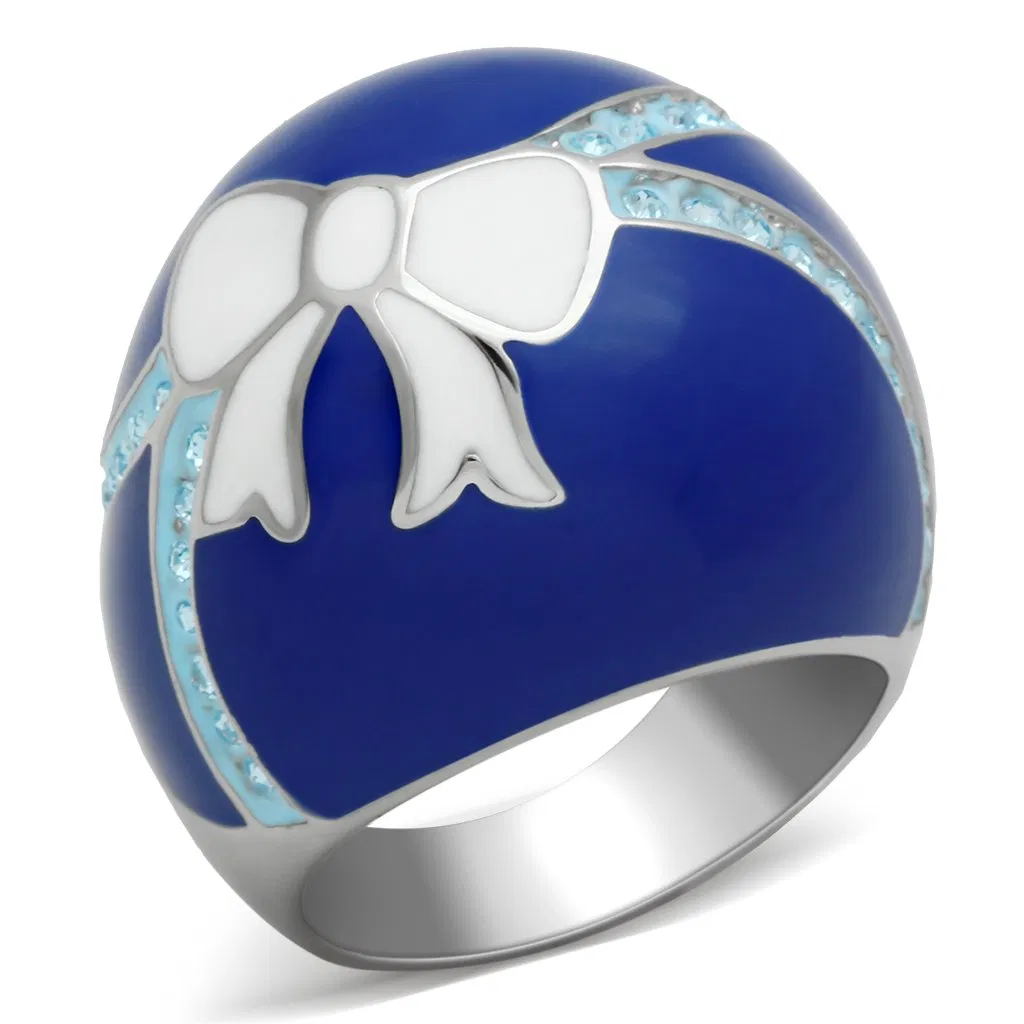 TK245 - High polished (no plating) Stainless Steel Ring with Top Grade Crystal in Sea Blue - Grocery
