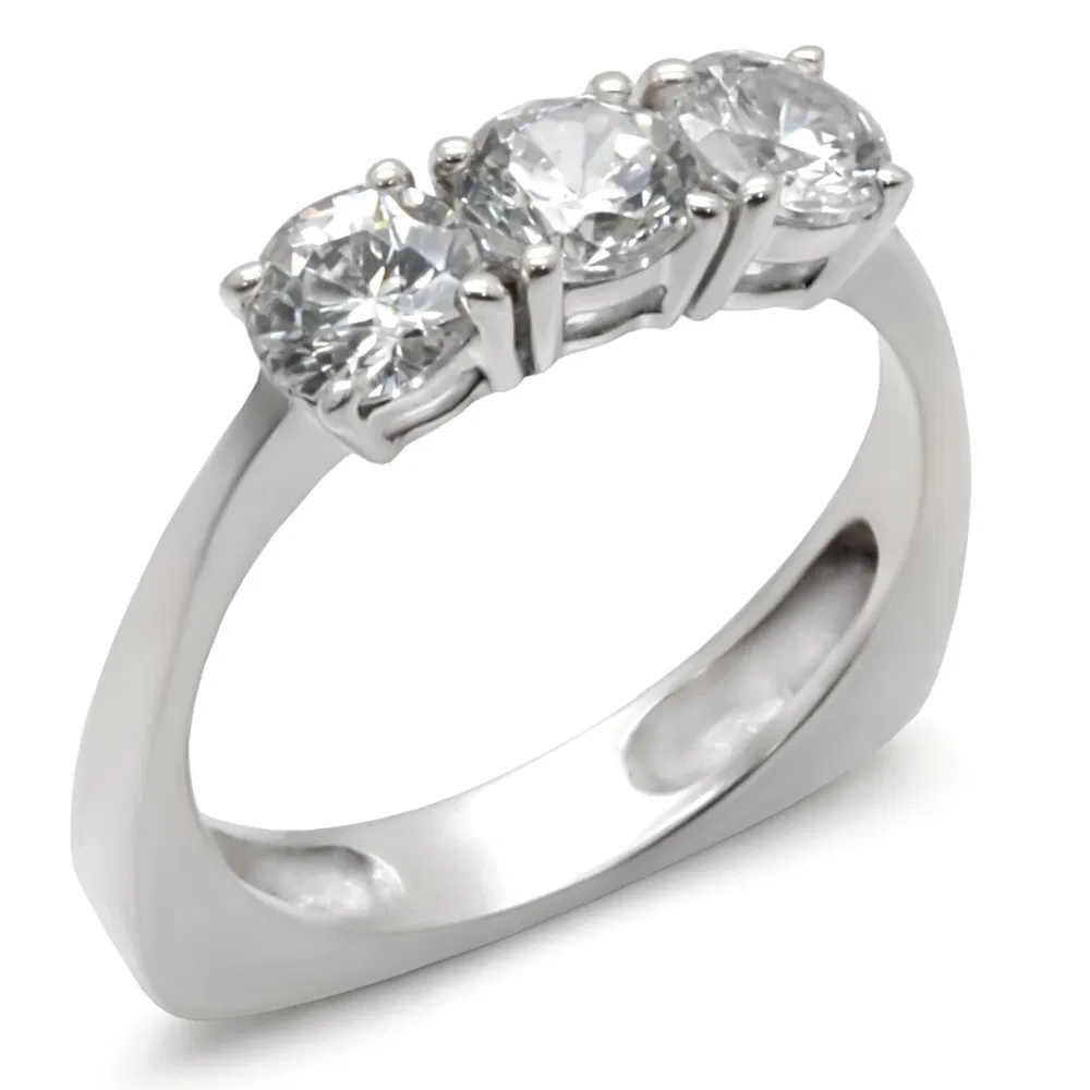34418 - High-Polished 925 Sterling Silver Ring with AAA Grade CZ in Clear - Grocery