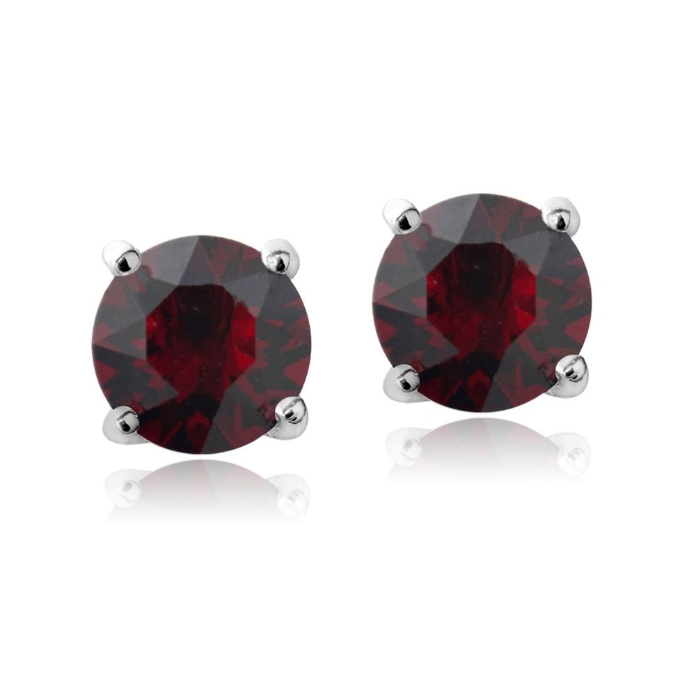 Sterling Silver Garnet Swarovski Elements January Birthstone Stud Earrings - Grocery