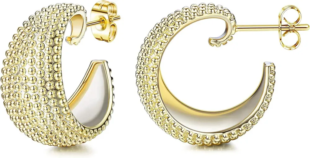 14k Gold Plated Chunky Open Hoops Earrings for Women Thick Huggie Hoop Earrings Sterling - Grocery