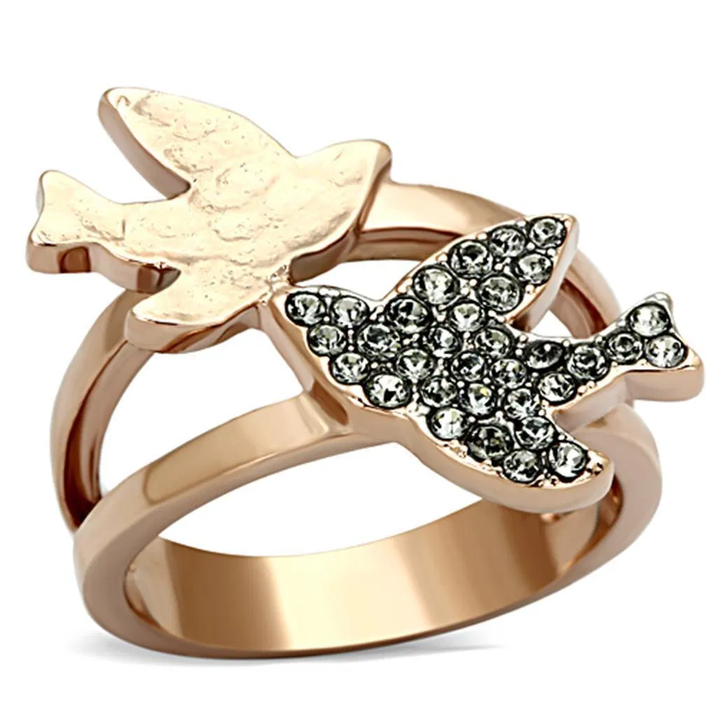 TK1165 - Two-Tone IP Rose Gold Stainless Steel Ring with Top Grade Crystal in Black Diamond - Grocery