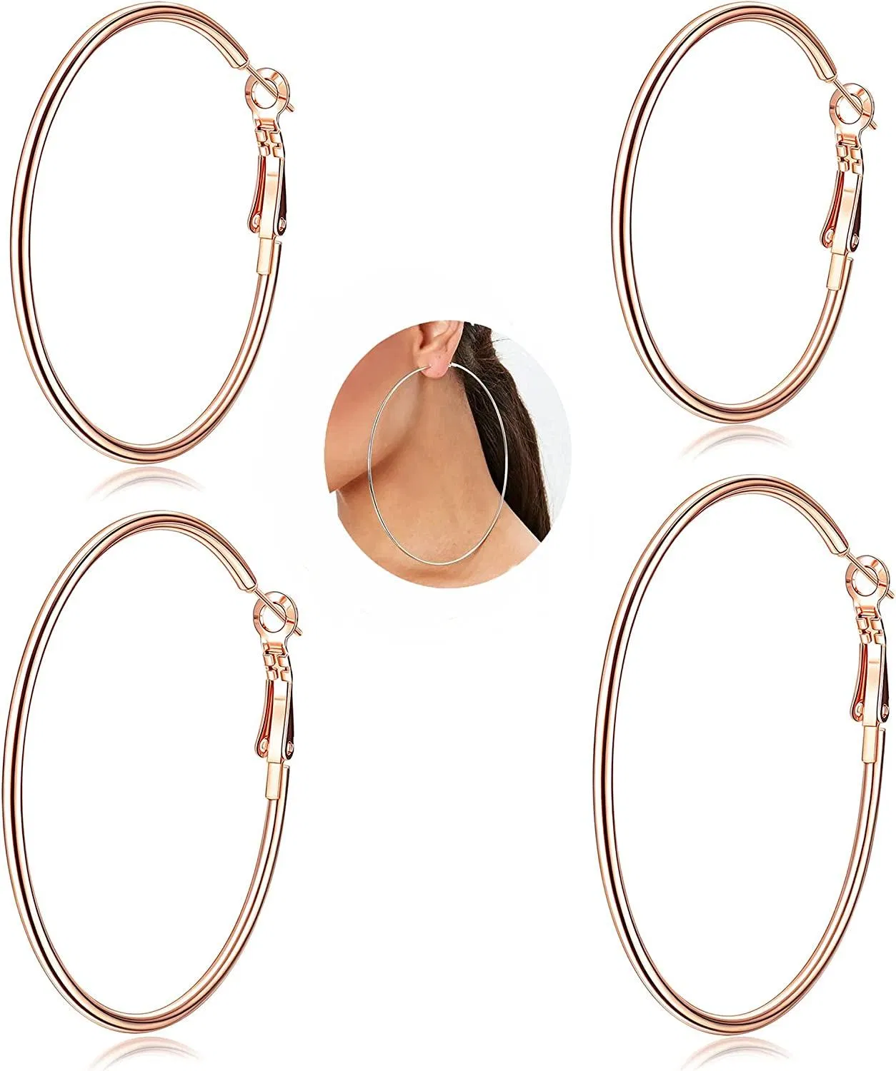 4 Pairs 18K Gold Plated Big Hoop Earrings for Women Stainless Earrings Set Gift for Women (2'' 2.5'' 3'' 4'') - Grocery