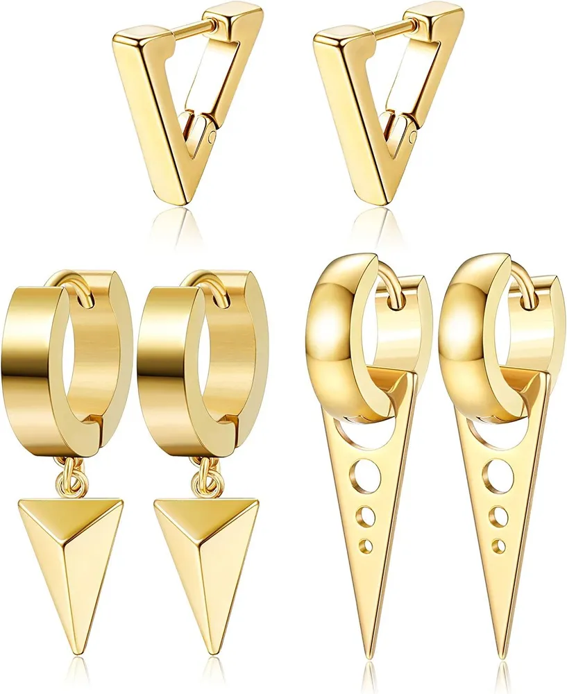 Earrings for Men Women Stainless Kpop Triangle Punk Huggie Hoop Earrings - Grocery