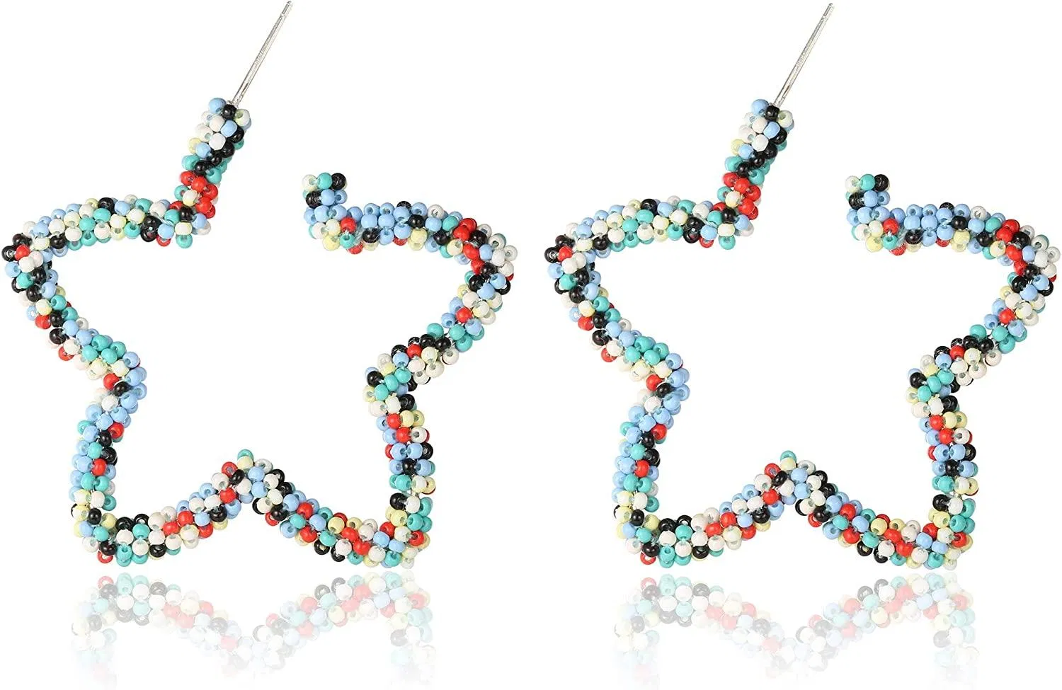 Beaded Star Earrings for Women Geometric Drop Dangle Earrings Statement Bohemian Jewelry - Grocery