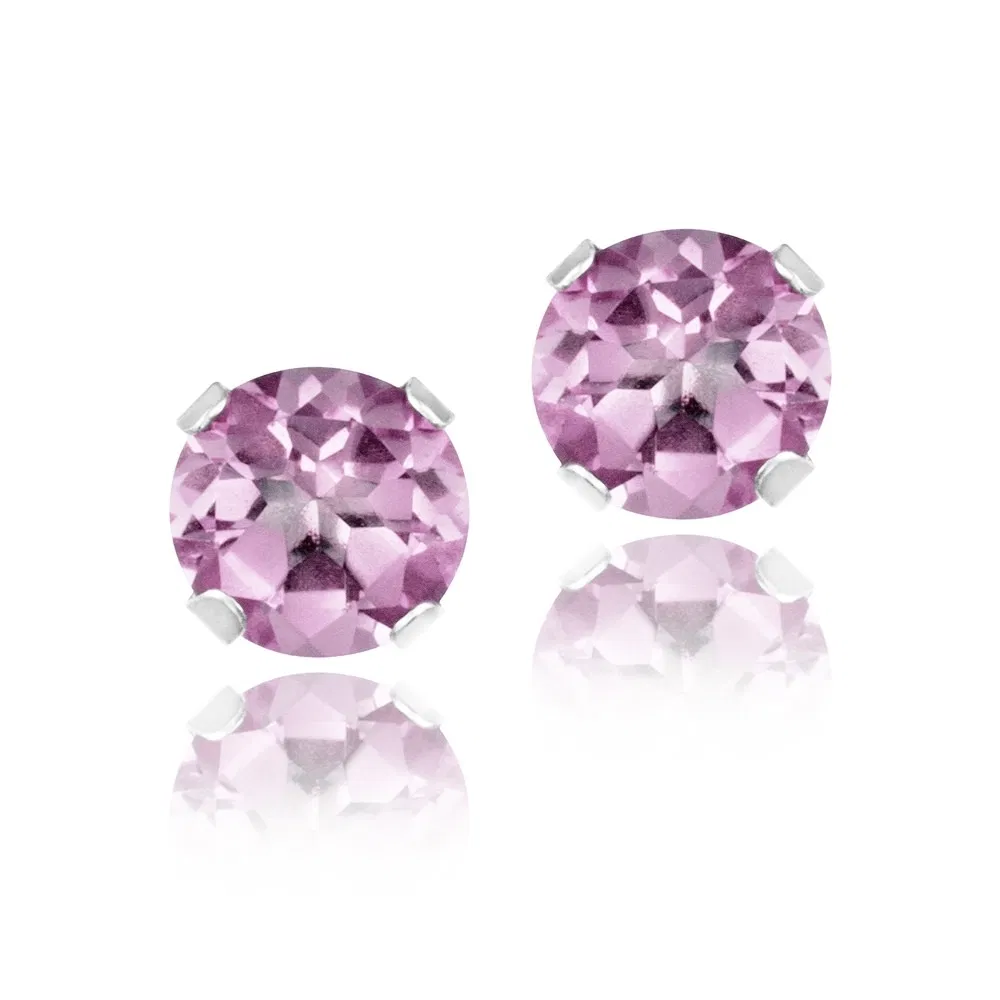 Sterling Silver 1.5ct Light Pink CZ Stud Earrings, 6mm - Grocery