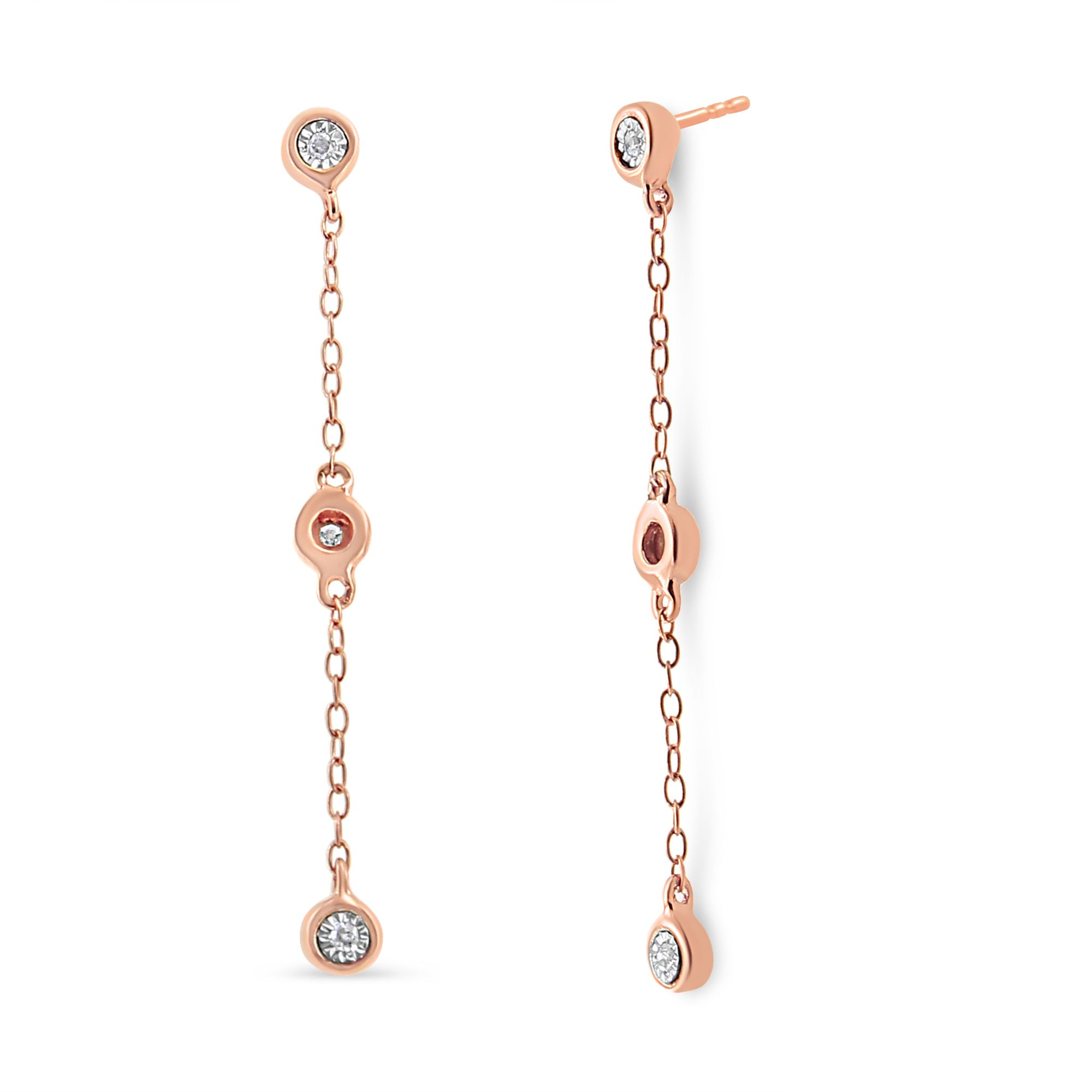 10K Rose Gold Plated .925 Sterling Silver 1/15 Cttw Diamond Dangle Earring (I-J Color, I3-Promo Clarity) - Grocery