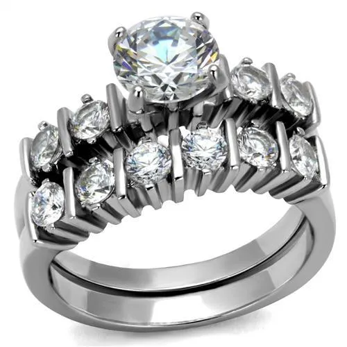 TK2869 - High polished (no plating) Stainless Steel Ring with AAA Grade CZ in Clear - Grocery