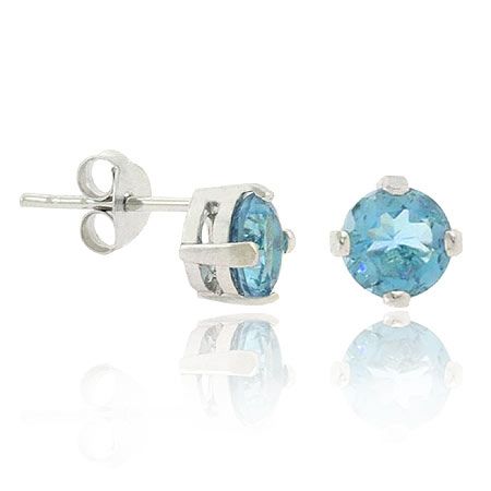 Sterling Silver .925 Light Blue Cubic Zirconia cz Stone Prong 6mm Stud Earrings - Grocery