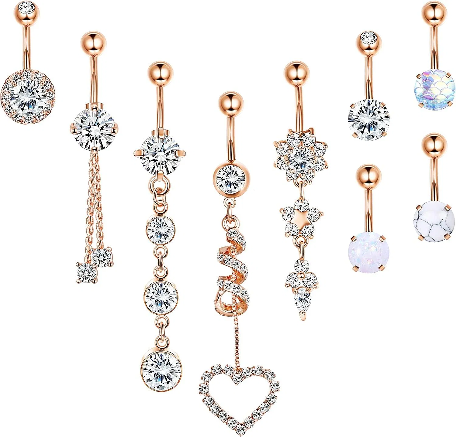 14G Belly Button Rings for Women Dangle Belly Rings Navel Rings 316L Surgical Steel Belly Navel Piercing Jewelry - Grocery