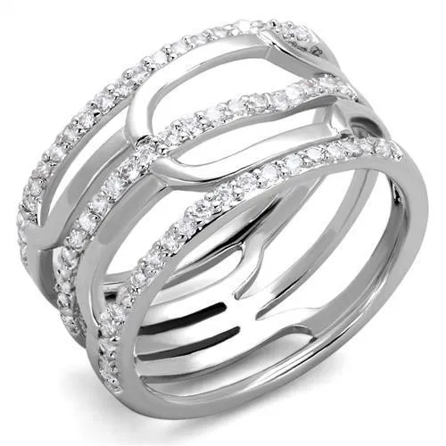 3W1070 - Rhodium Brass Ring with AAA Grade CZ in Clear - Grocery