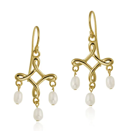 18K Gold over Sterling Silver White Freshwater Cultured Pearl Chandelier Earrings - Grocery