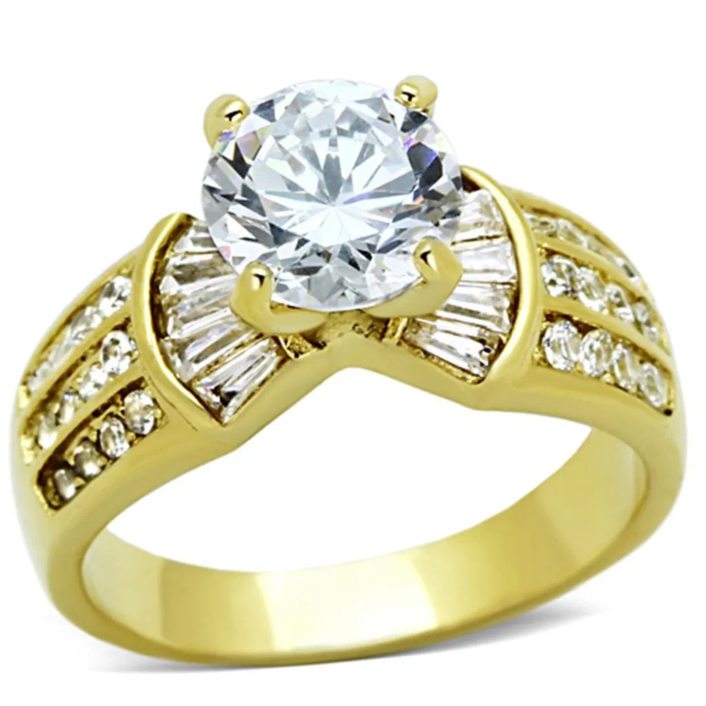 TK1323 - IP Gold(Ion Plating) Stainless Steel Ring with AAA Grade CZ in Clear - Grocery