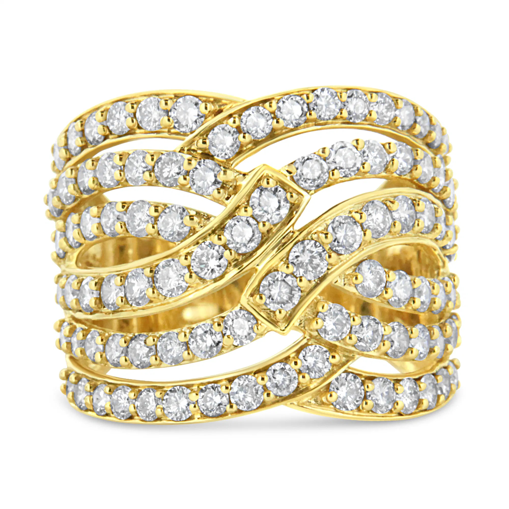 10K Yellow Gold 3.00 Cttw Diamond Multi Row Bypass Wave Cocktail Band Ring (J-K Color, I1-I2 Clarity) - Grocery