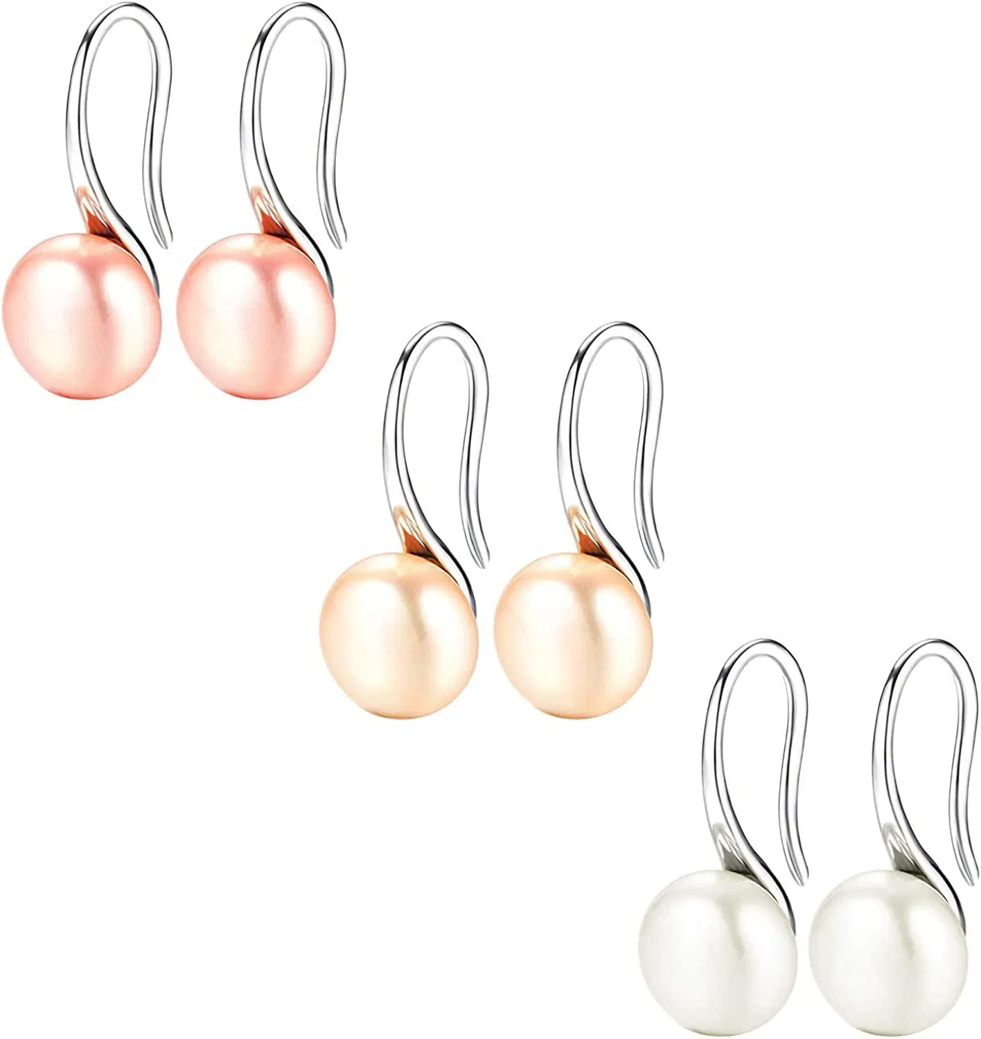 3 Pairs Pearl Earrings for Women Freshwater Cultured Pearl Drop Dangle Earrings Silver Gold Plated Fashion Earrings Jewelry - Grocery