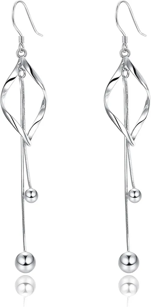 925 Sterling Silver Tassels Earrings for Women Twist Wave Drop Earrings Hypoallergenic - Grocery