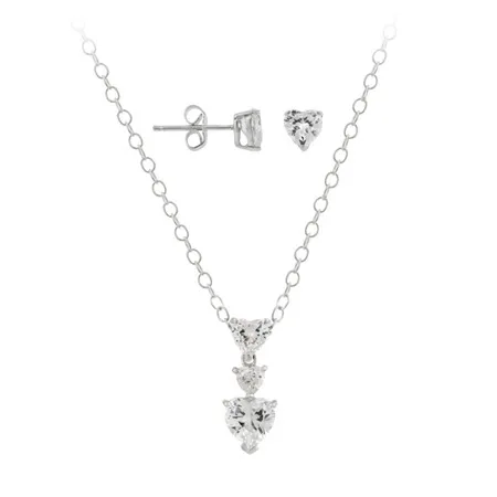 Sterling Silver CZ Triple Heart Pendant & Stud Earrings Set - Grocery