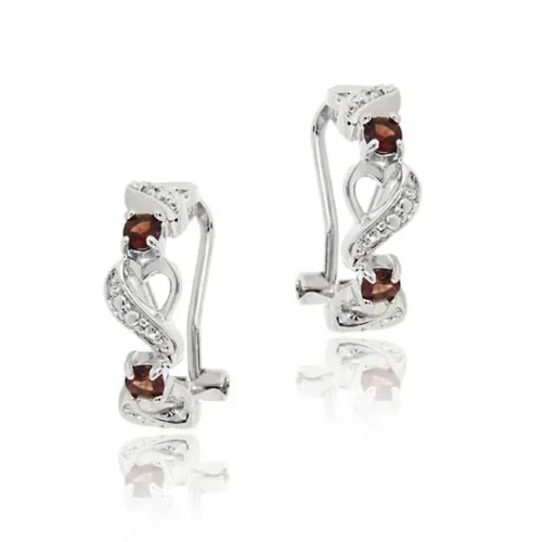 Sterling Silver Garnet and Diamond Accent Pave Heart Hoop Earrings - Grocery
