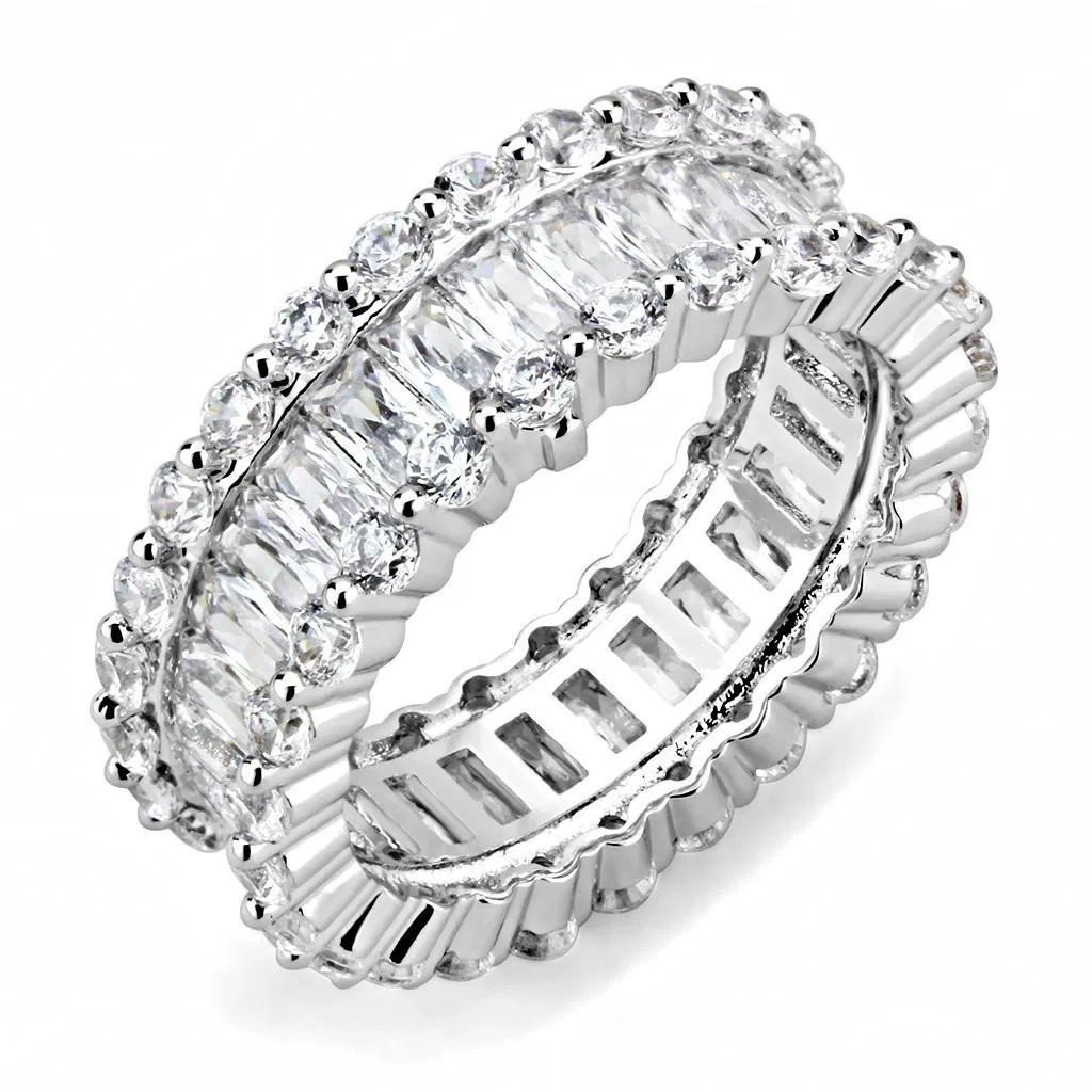 3W1531 - Rhodium Brass Ring with AAA Grade CZ in Clear - Grocery
