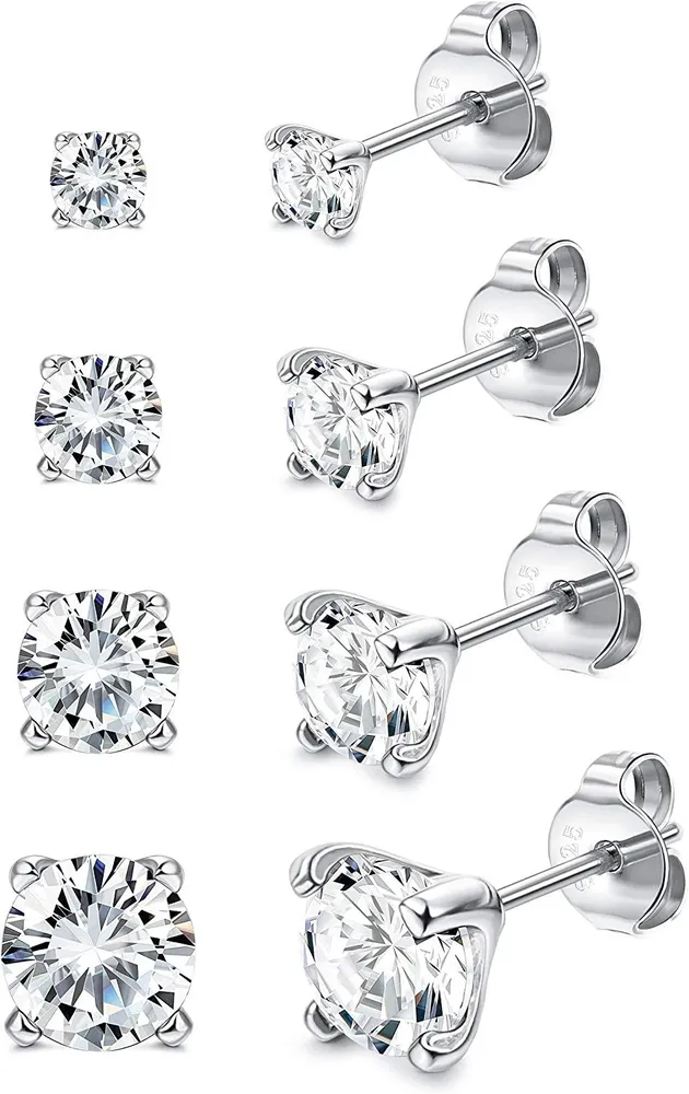 4Pairs Sterling Stud Earrings for Women Men Hypoallergenic Tiny Round Cubic Zirconia Earrings CZ Small Cartilage Tragus Earrings - Grocery