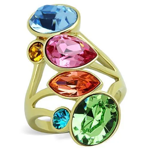 TK1729 - IP Gold(Ion Plating) Stainless Steel Ring with Top Grade Crystal in Multi Color - Grocery