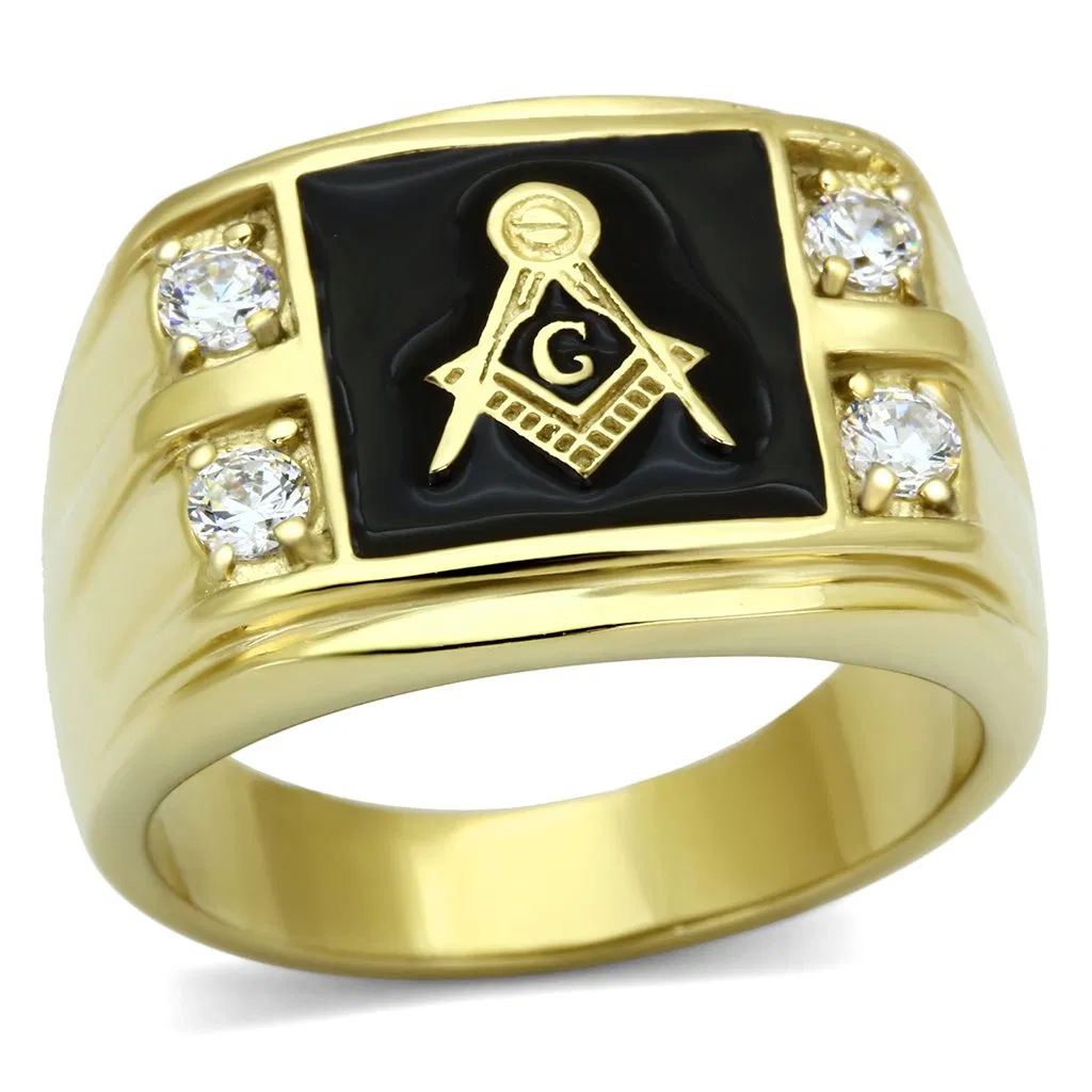 TK719 - IP Gold(Ion Plating) Stainless Steel Ring with AAA Grade CZ in Clear - Grocery