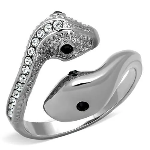 TK1532 - High polished (no plating) Stainless Steel Ring with Top Grade Crystal in Jet - Grocery