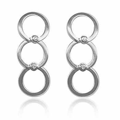 Sterling Silver CZ Three Open Circles Dangle Earrings - Grocery