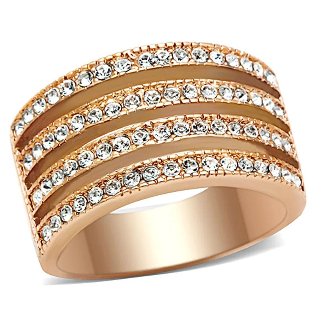 TK1492 - IP Rose Gold(Ion Plating) Stainless Steel Ring with AAA Grade CZ in Clear - Grocery