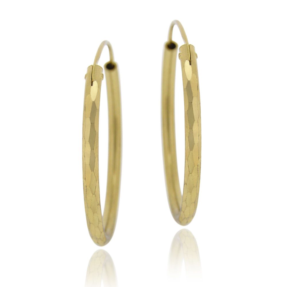 18K Gold Plated Brass 35mm Hammered Hoop Earrings - Grocery