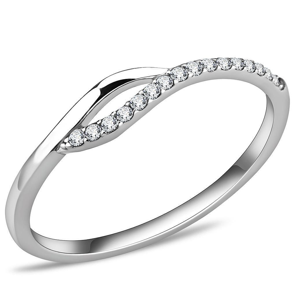 DA113 - High polished (no plating) Stainless Steel Ring with AAA Grade CZ in Clear - Grocery
