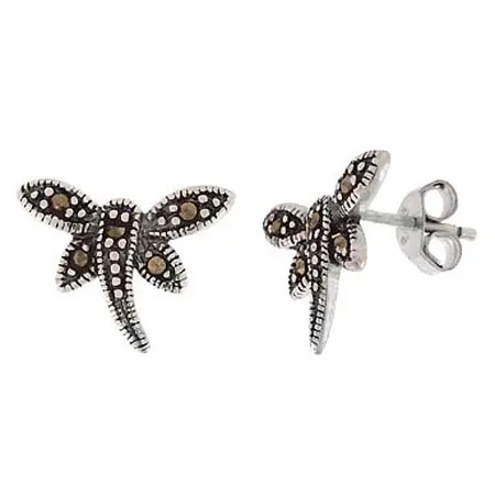 Sterling Silver Marcasite Dragonfly Stud Earrings - Grocery