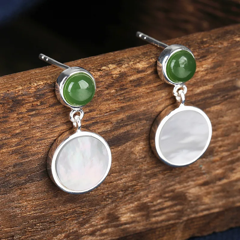 S925 Silver Natural Shell Earrings Jasper Earrings Women Simple - Grocery