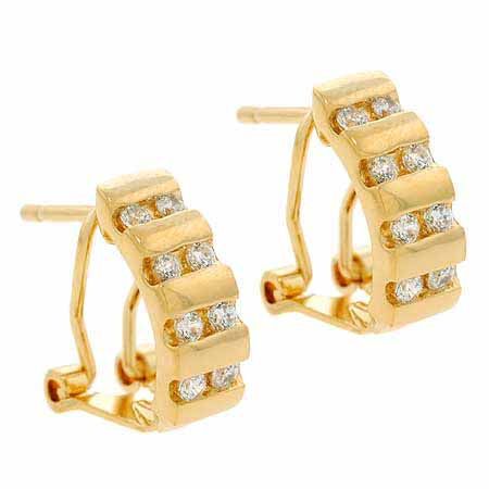18K Gold over Sterling Silver CZ Half Hoop Earrings - Grocery