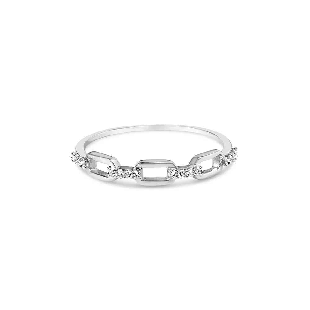 .925 Sterling Silver Diamond Accent Paperclip Band Ring (I-J Color, I2-I3 Clarity) - Grocery