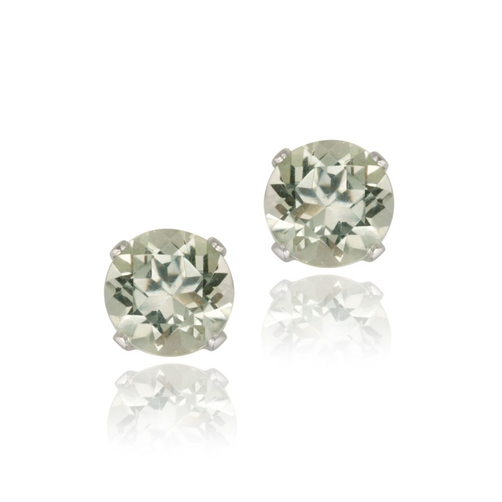 14K Gold 1.5ct Green Amethyst Stud Earrings, 6mm - Grocery